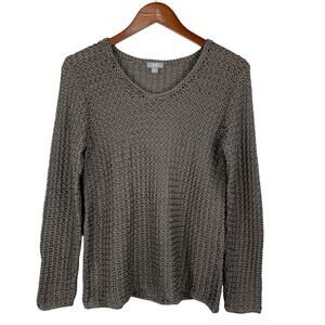 J Jill Sweater Open Knit Brown Pullover Women's S